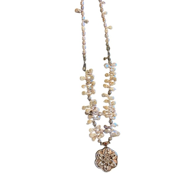 Keshi pearl & sacred OM mandala w/ unique charms along the string of pearls - Picture 1 of 12